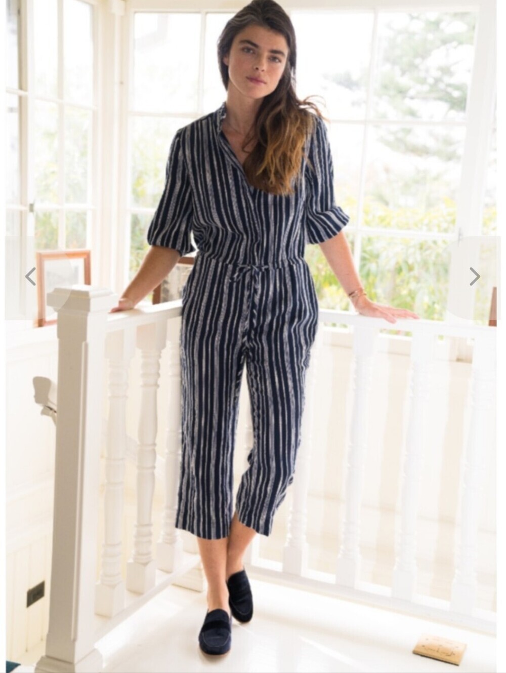 Trovata Ingrid Cropped Cotton Utility Jumpsuit Belted Button Front Coastal Chic